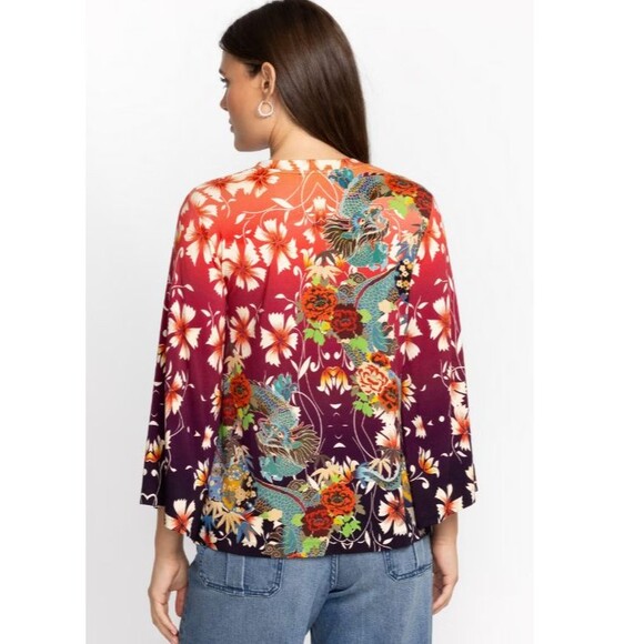 Johnny Was Adalena Kimono Sleeve Tee Women Size M Asian Dragon Floral Print $130 - Picture 2 of 16